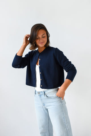Navy Bean Button Cardigan