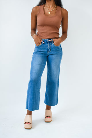 Flying Monkey High Rise Slim Wide Leg Crop Jean
