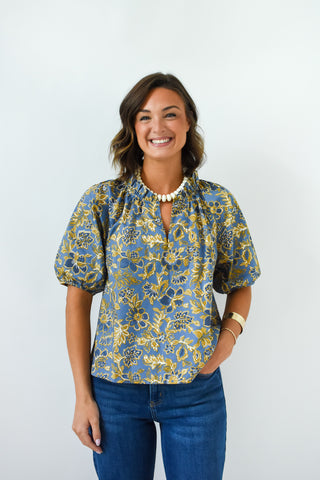 Blue In Bloom Floral Top