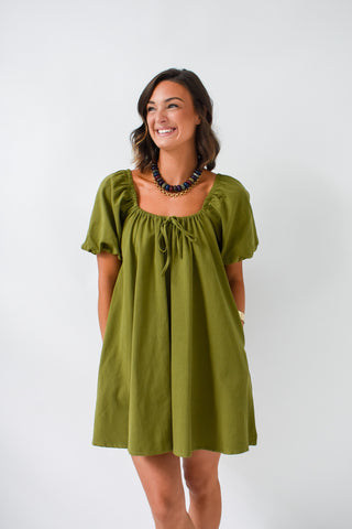 Olive You Puff Sleeve Dress