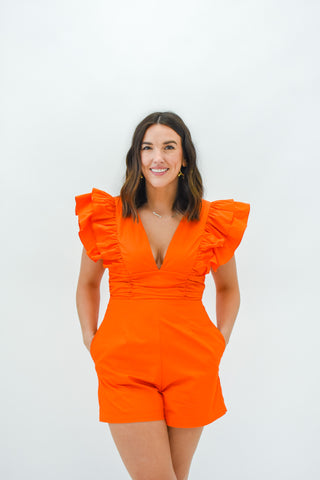 The Wait Is Over Ruffle Sleeve Romper