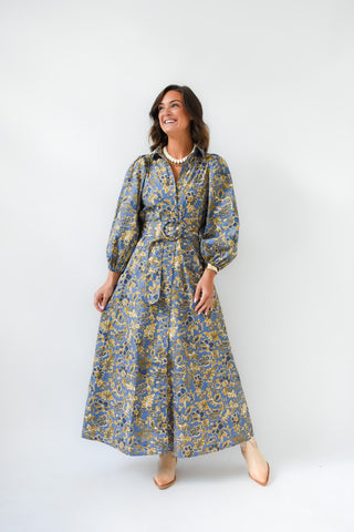 Blue In Bloom Belted Maxi Dress