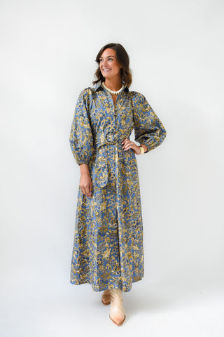 Blue In Bloom Belted Maxi Dress