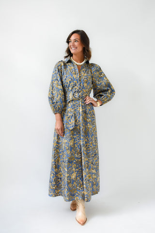 Blue In Bloom Belted Maxi Dress