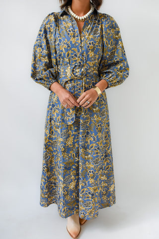 Blue In Bloom Belted Maxi Dress