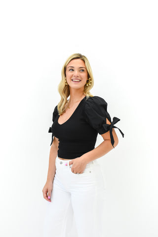 Baby Got Black Tie Sleeve Top