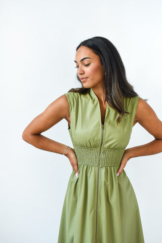 Slick Pick Faux Leather Midi Dress