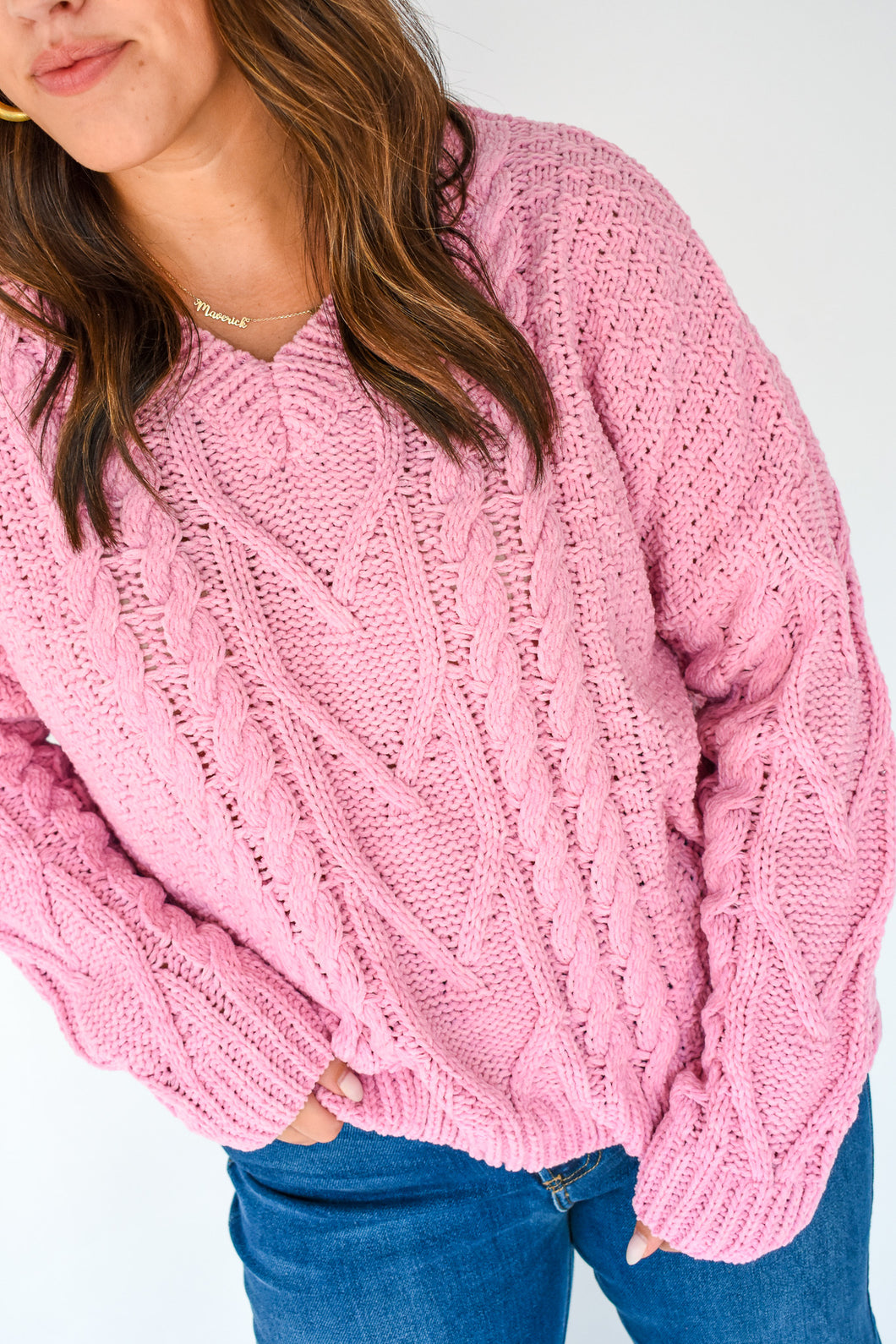 Blushing Beauty Chenille Cable Knit Sweater