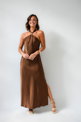 Karlie Satin Halter Maxi Dress
