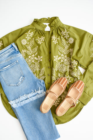 Threaded Blooms Button Up Top
