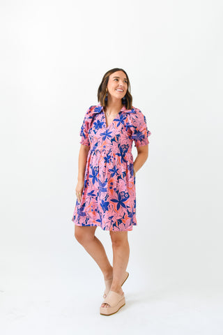 Karlie Floral Poplin Puff Sleeve Collar Dress