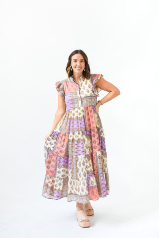 Karlie Floral Paisley Tier Midi Dress