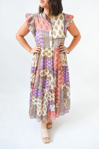 Karlie Floral Paisley Tier Midi Dress