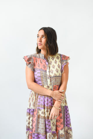 Karlie Floral Paisley Tier Midi Dress