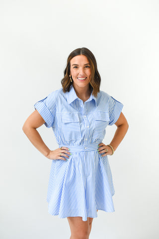 Karlie Stripe Poplin Utility Pocket Dress