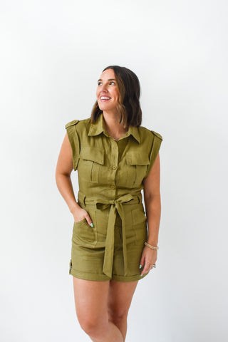 Karlie Solid Tie Waist Romper