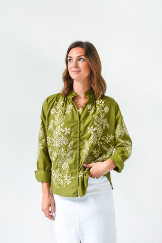 Threaded Blooms Button Up Top