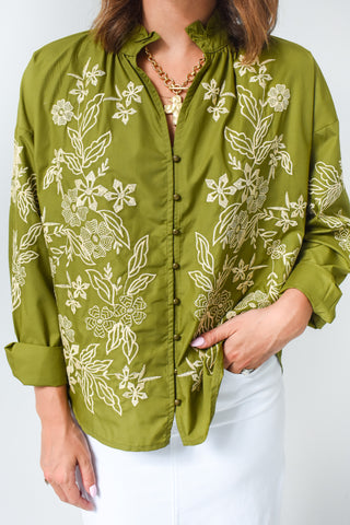 Threaded Blooms Button Up Top