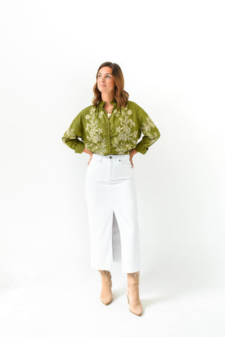 Threaded Blooms Button Up Top