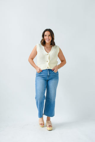 Button Talk V-Neck Sweater Vest