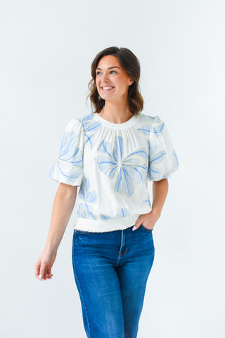 Blooming in Blue Floral Embroidered Top