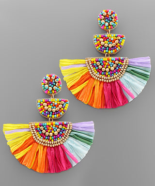 Wedge Bead & Fan Tassel Earring