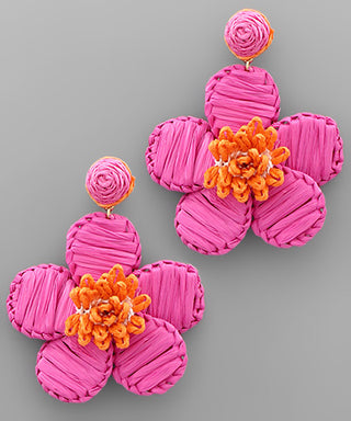 Raffia Wrapped Flower Earrings