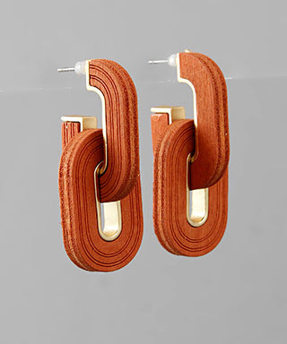 Thick Wood Link Earrings