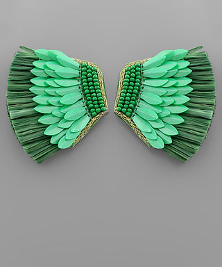 Raffia And Sequin Wing Earrings