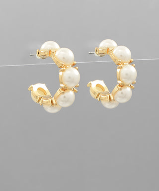 Paved Round Pearl Hoops