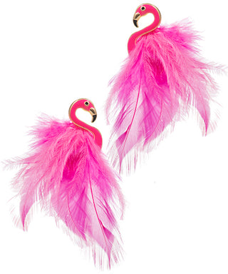 Epoxy Flamingo And Feather Earrings