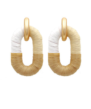 Raffia Wrapped Oval Link Earrings