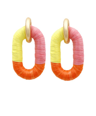 Raffia Wrapped Oval Link Earrings