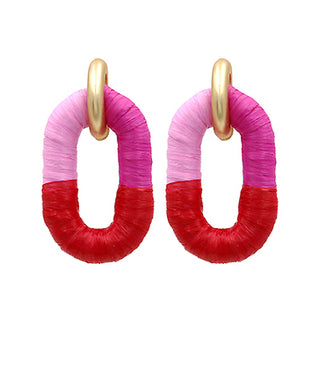 Raffia Wrapped Oval Link Earrings