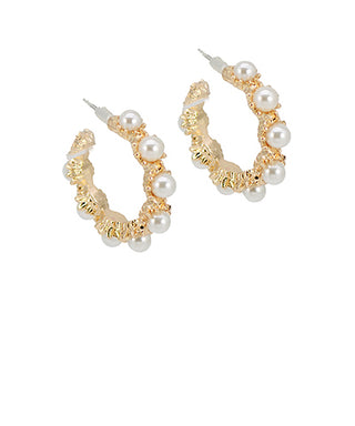 Studded Pearl Metal Open Hoops