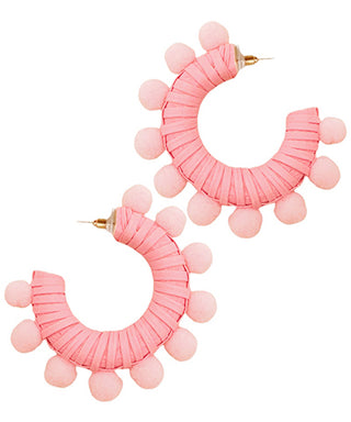 Trimmed Pompom And Rattan Hoops