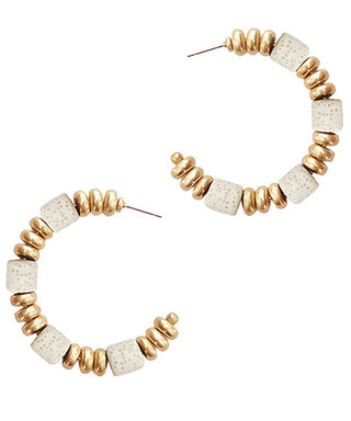 Stone And Metal Beaded Hoops
