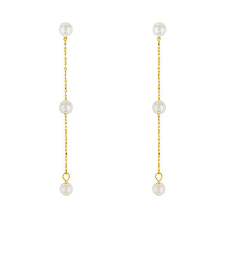 Brass Pearl Linear Drop Earrings
