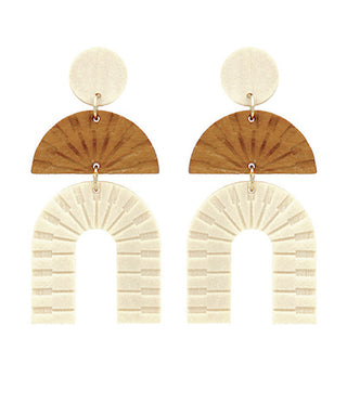 Wood Engraved Arch Drop Earrings