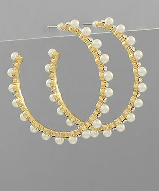 Studded Pearl And Crystal Hoops