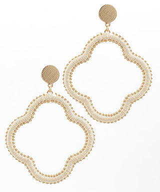 Metal Dotted Trim Raffia Clover Earrings