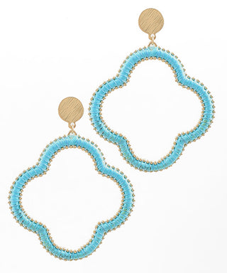 Metal Dotted Trim Raffia Clover Earrings