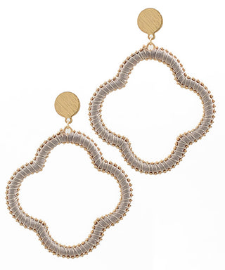 Metal Dotted Trim Raffia Clover Earrings