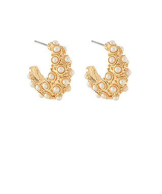 Pave Pearl Bold Metal Open Hoops