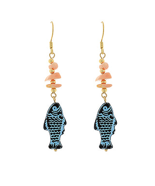 Linear Fish & Chipped Stone Earrings