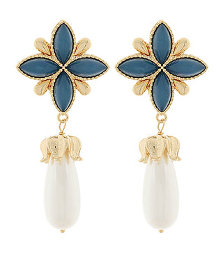 Antique Flower & Pearl Dangle Earrings