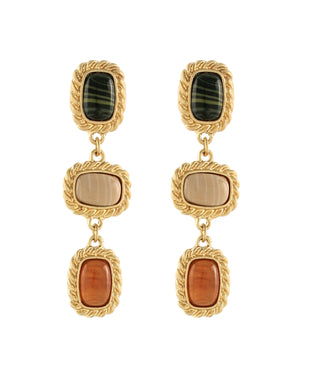 Linear Framed Rectangle Stone Earrings