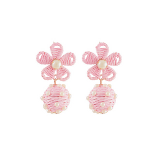 Stationed Pearl & Raffia Ball Drop Earrings