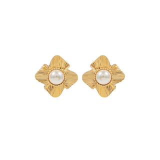 Textured Flower Petals Pearl Earrings
