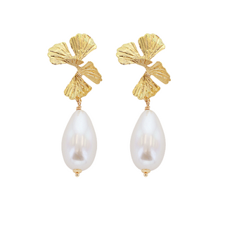 Textured Petal & Pearl Drop Earrings